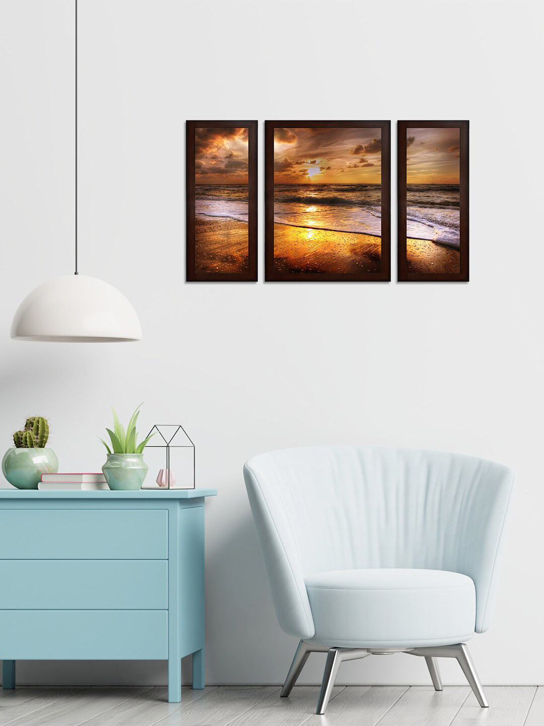 WENS Yellow & Brown Set of 3 Seashore Beauty MDF Wall Paintings