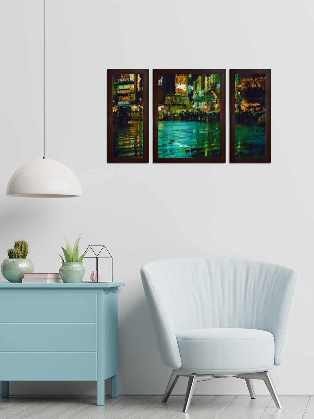 WENS Set of 3 Green & Blue Scenery MDF Wall Art