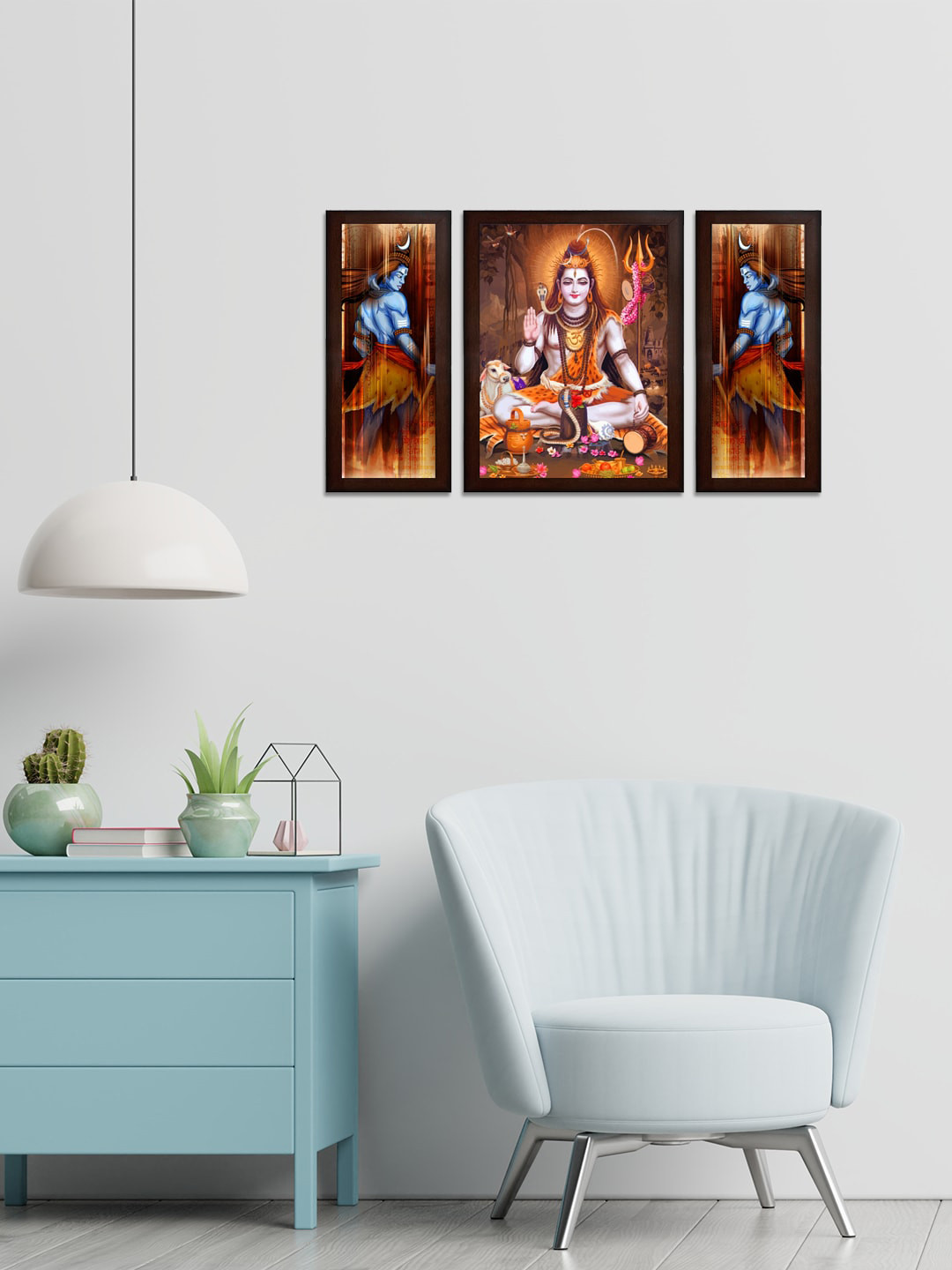 WENS Set Of 3 Brown & Blue Lord Shiva MDF Wall Paintings
