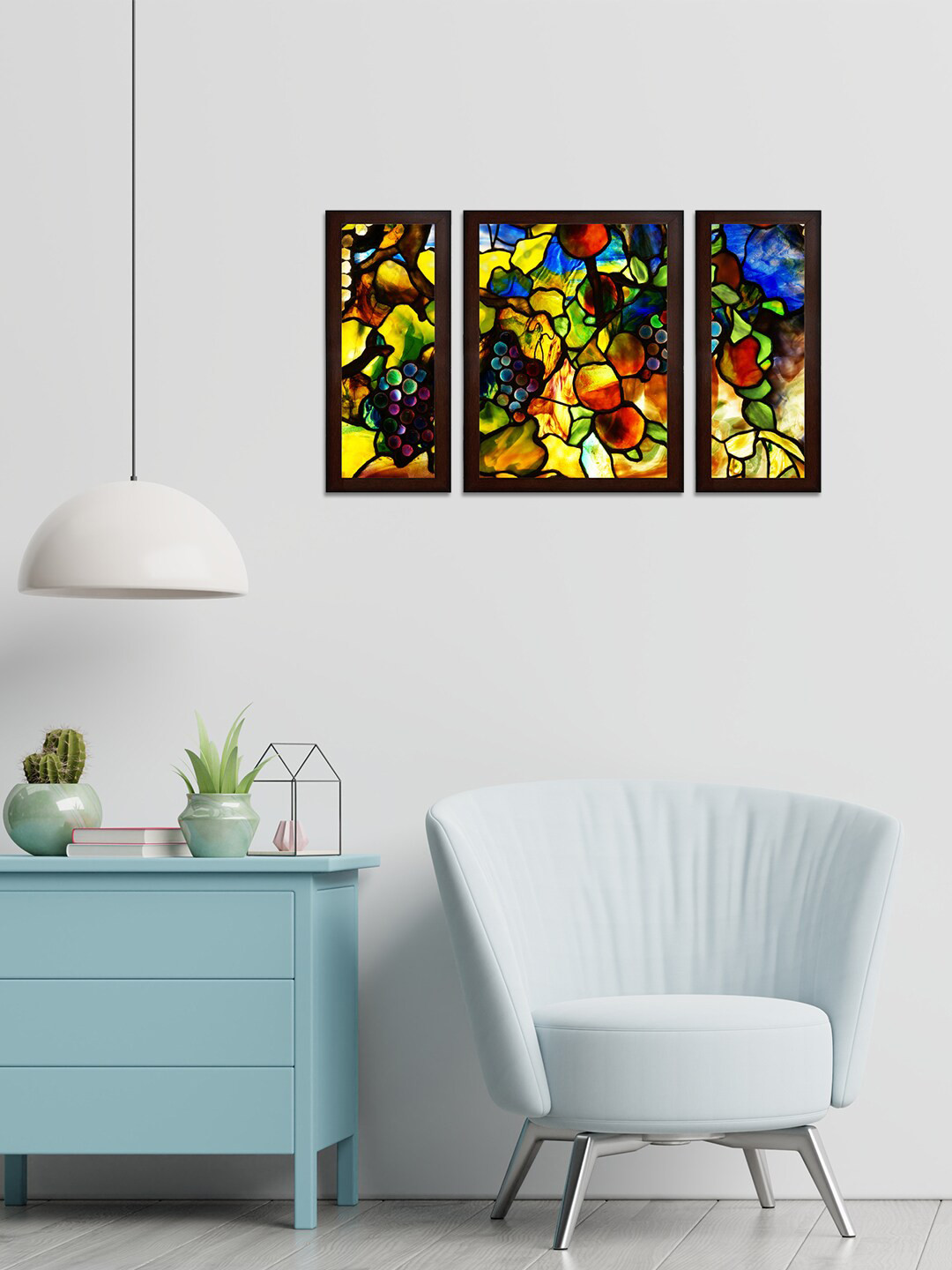 WENS Abstarct MDF 3 Piece Wall Rectangle Paintings Wall Art