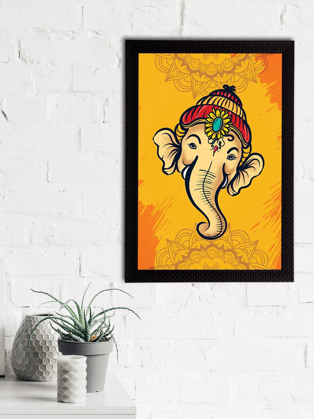 eCraftIndia Yellow & Beige Lord Ganesha Satin Matt Texture UV Art Painting