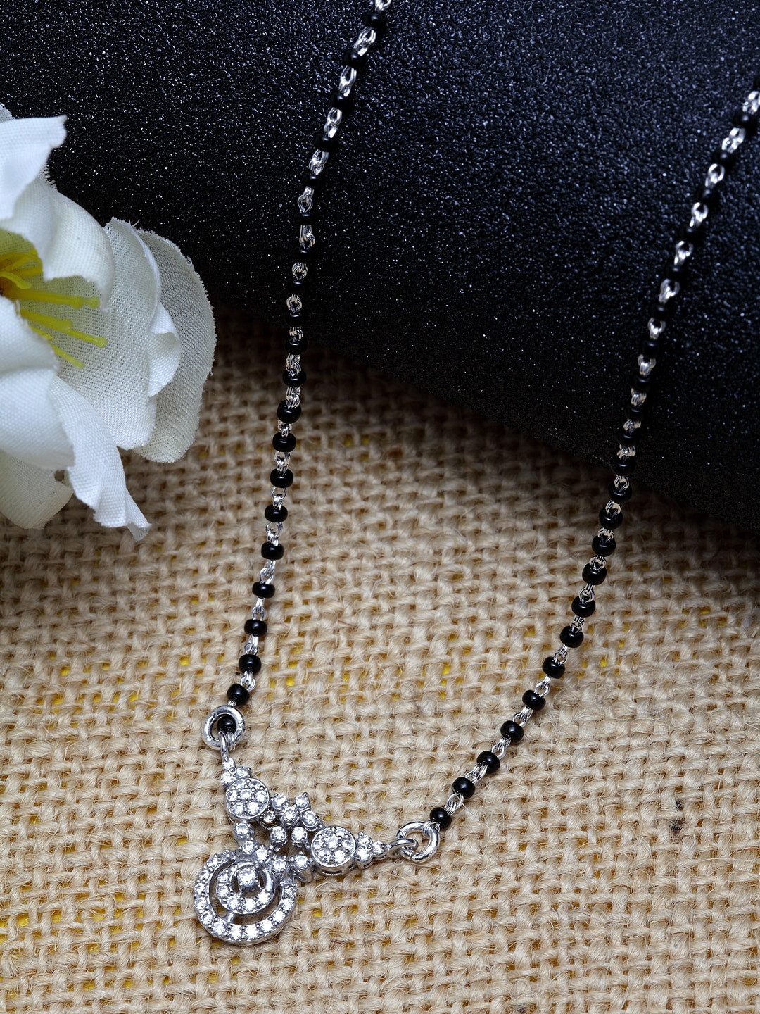Clara Black 925 Sterling Silver Beaded and Stone Studded Mangalsutra