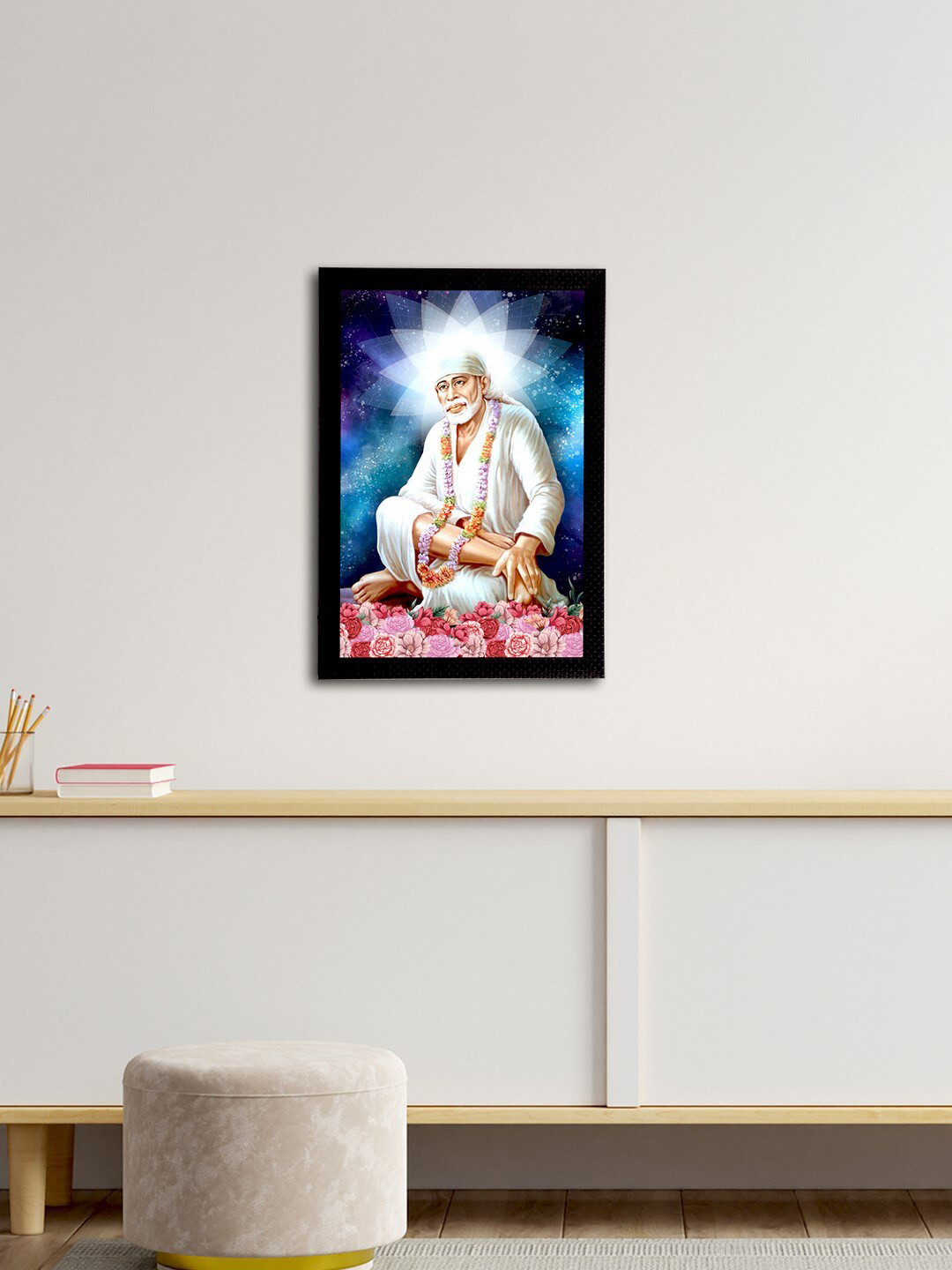 eCraftIndia Blue & Off-White Sai Baba Satin Matt Texture UV Art Painting