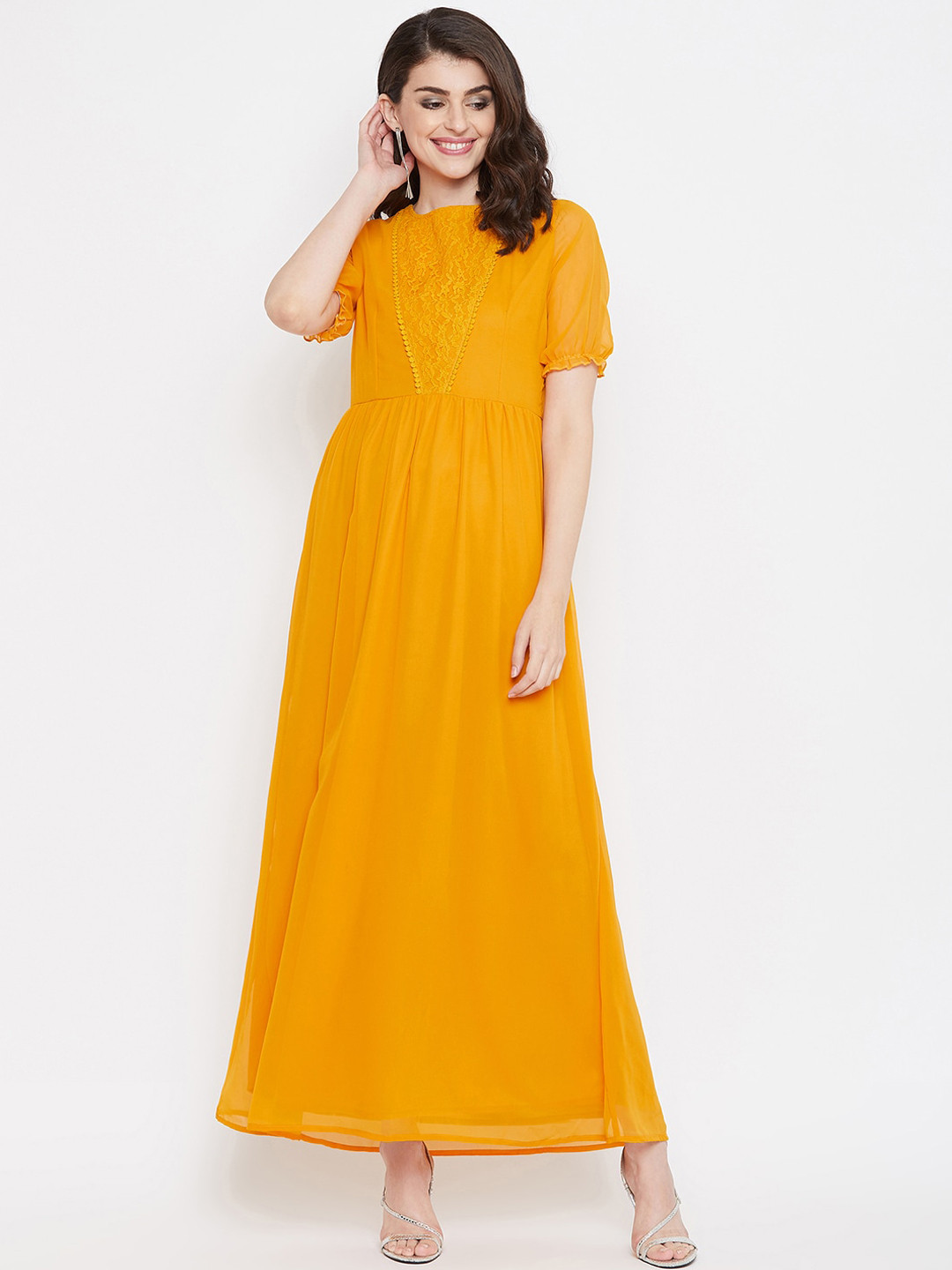 La Zoire Women Mustard Yellow Solid Maxi Dress