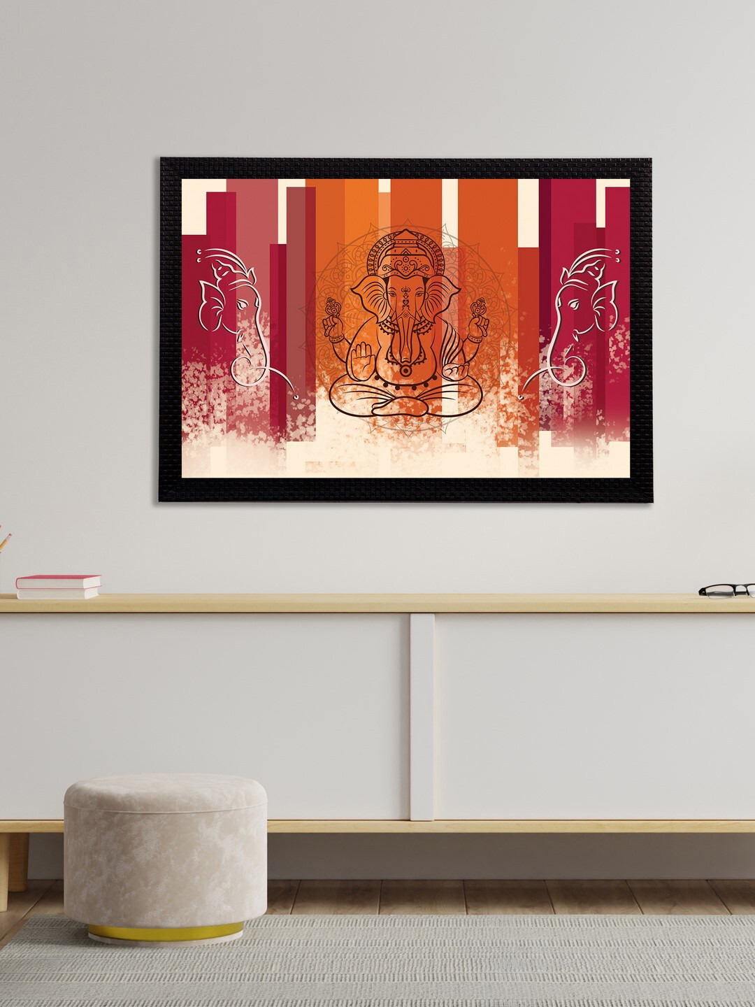 eCraftIndia Orange & Maroon Lord Ganesha Satin Matt Textured UV Wall Art