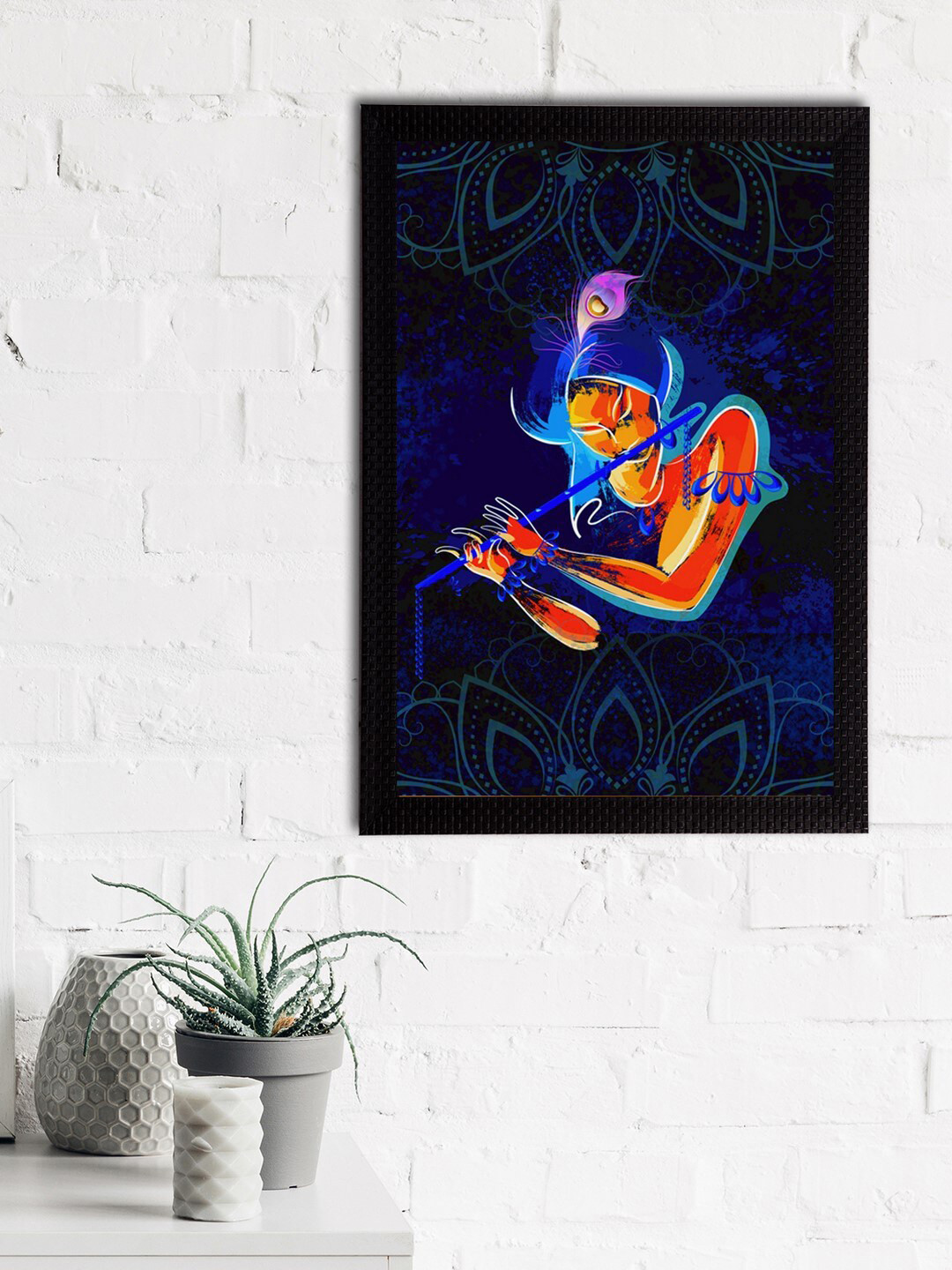 eCraftIndia Multi Lord Krishna Painting Wall Art With Frame