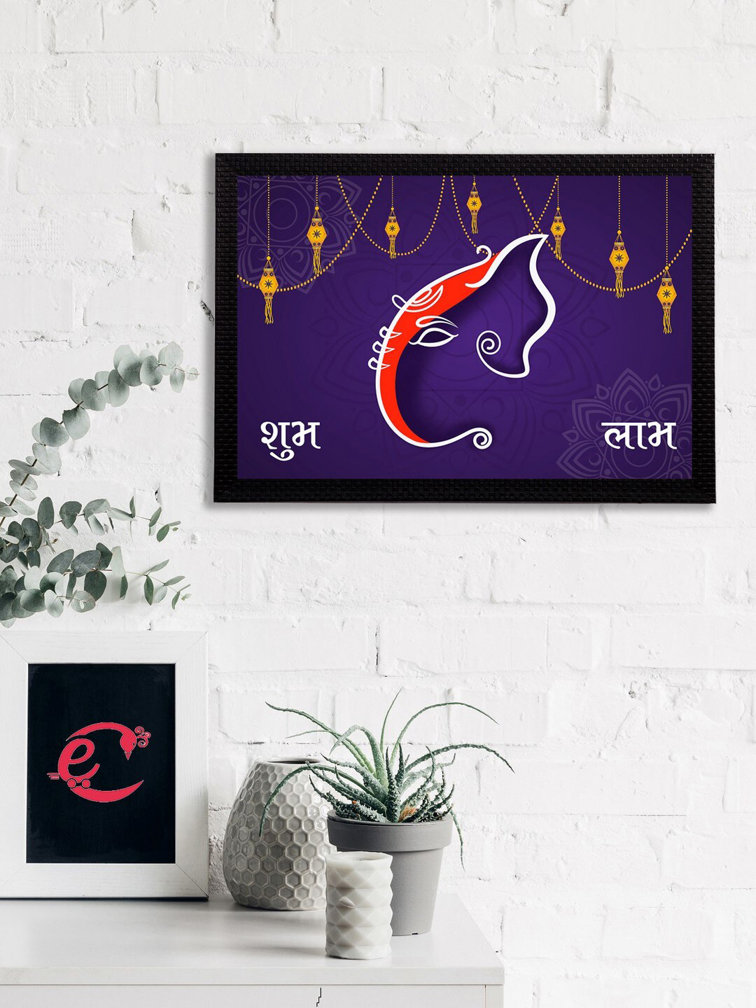 eCraftIndia Blue & Orange Lord Ganesha Satin Matt Textured UV Wall Painting