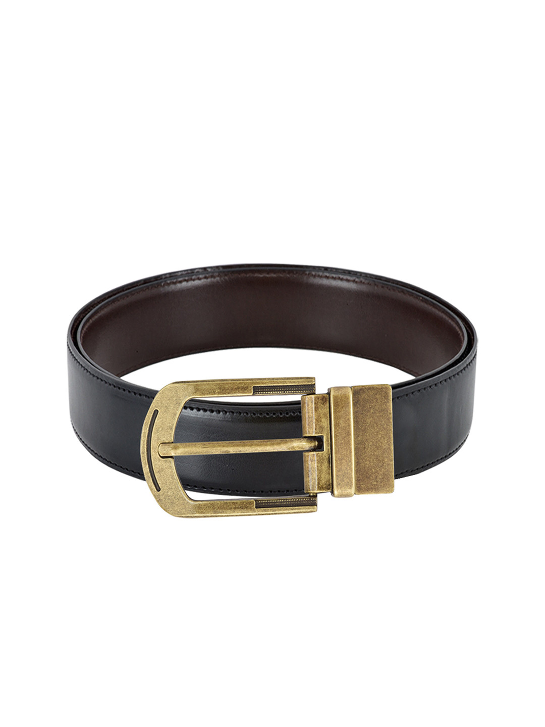 LOREM Men Black & Brown Solid Reversible Belt