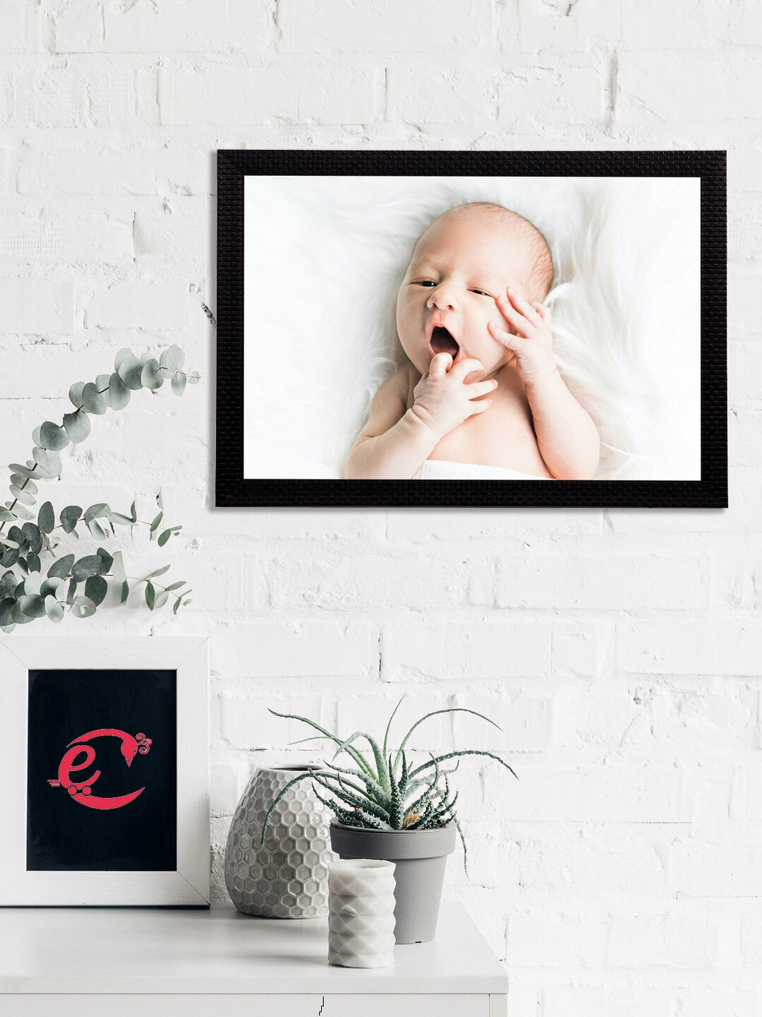 eCraftIndia White & Beige Cute Baby Satin Matt Texture UV Art Painting