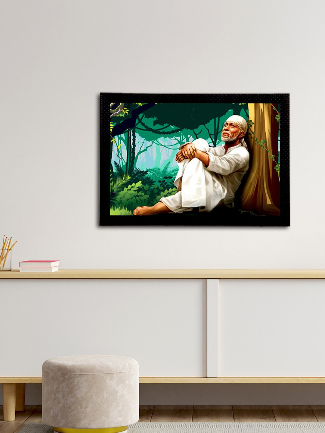 eCraftIndia Multicoloured Sai Baba Painting Wall Art With Frame