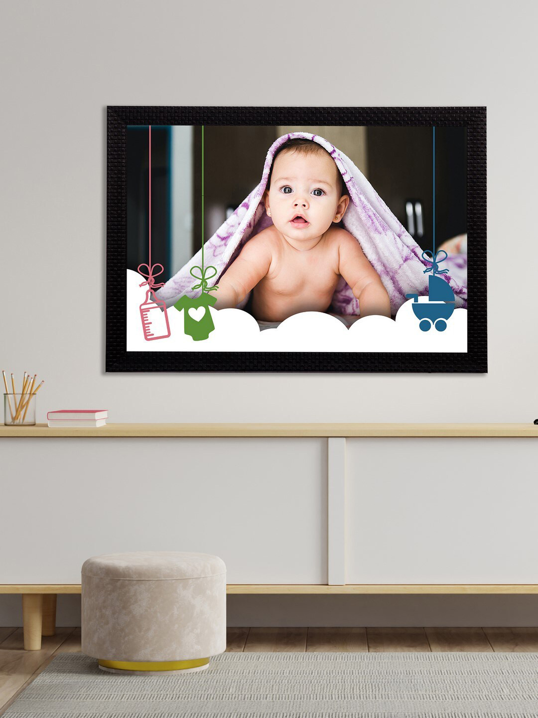 eCraftIndia Cute Baby Wood Wall Rectangle Paintings Wall Art 14 x 20In