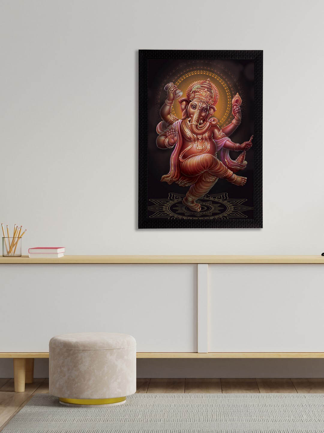 eCraftIndia Brown & Black Lord Ganesha Satin Matt Textured UV Wall Art