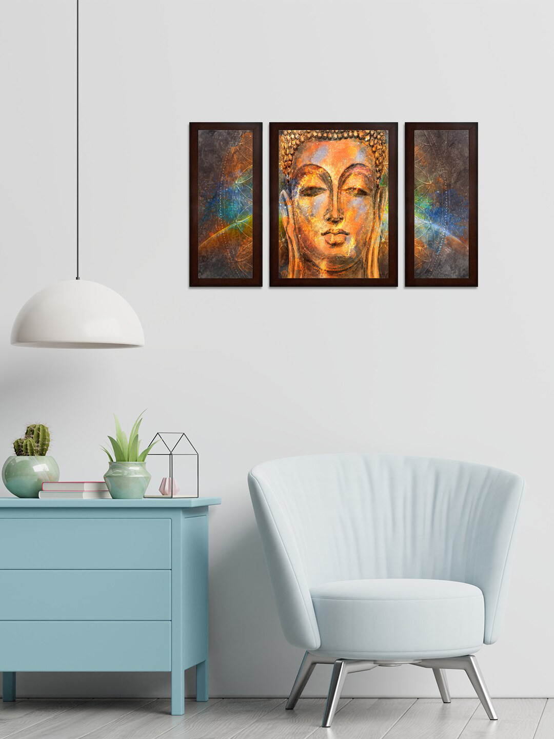 WENS Set of 3 Yellow & Orange Buddha MDF Wall Arts