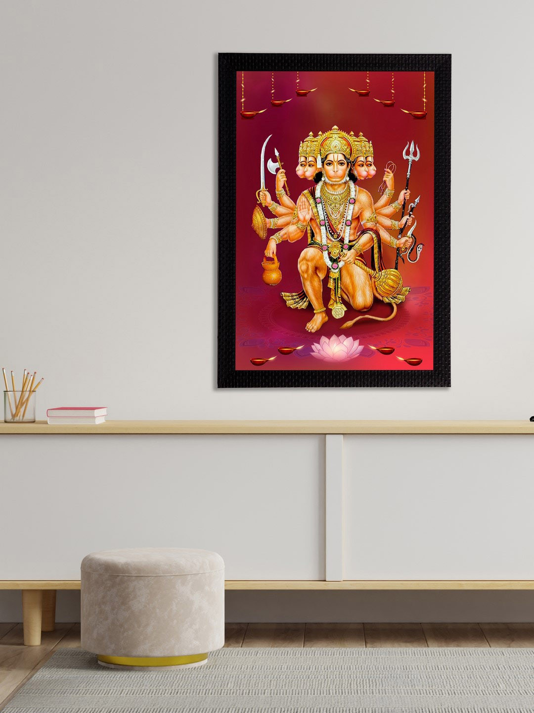 eCraftIndia Multi-Coloured Satin Matt Texture Panch Mukhi Lord Hanuman UV Wall Art