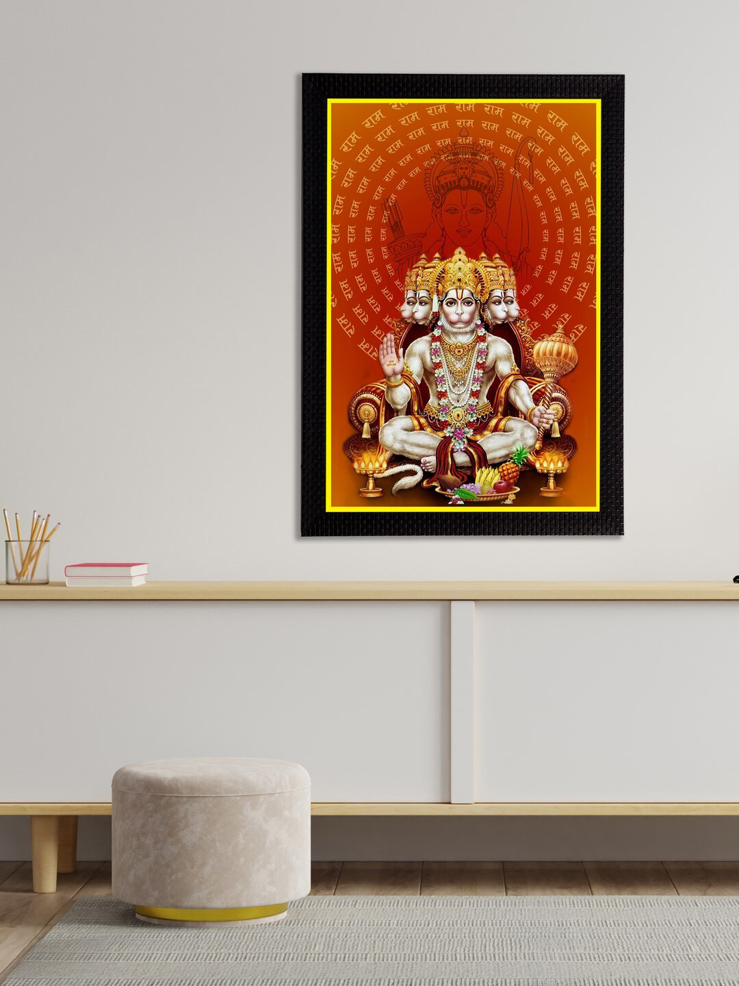 eCraftIndia Panch Mukhi Lord Hanuman Synthetic Wood Wall Paintings Wall Art -14 x 20 In