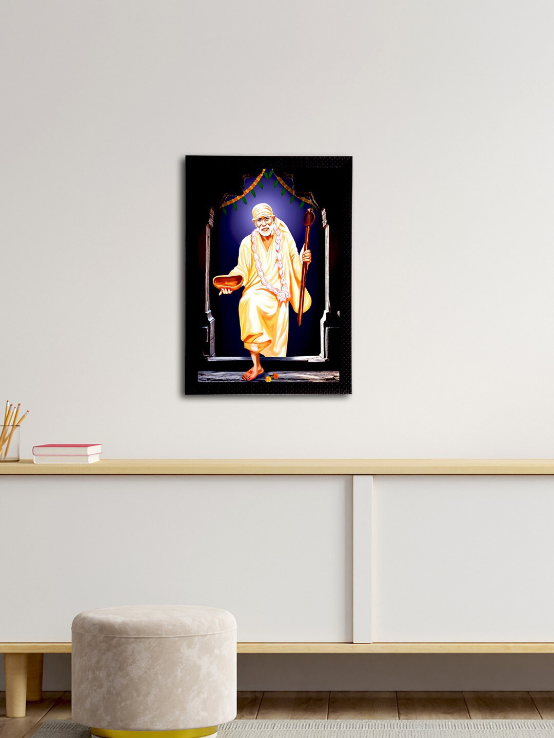 eCraftIndia Multi-Coloured Satin Matt Texture Sai Baba UV Wall Art