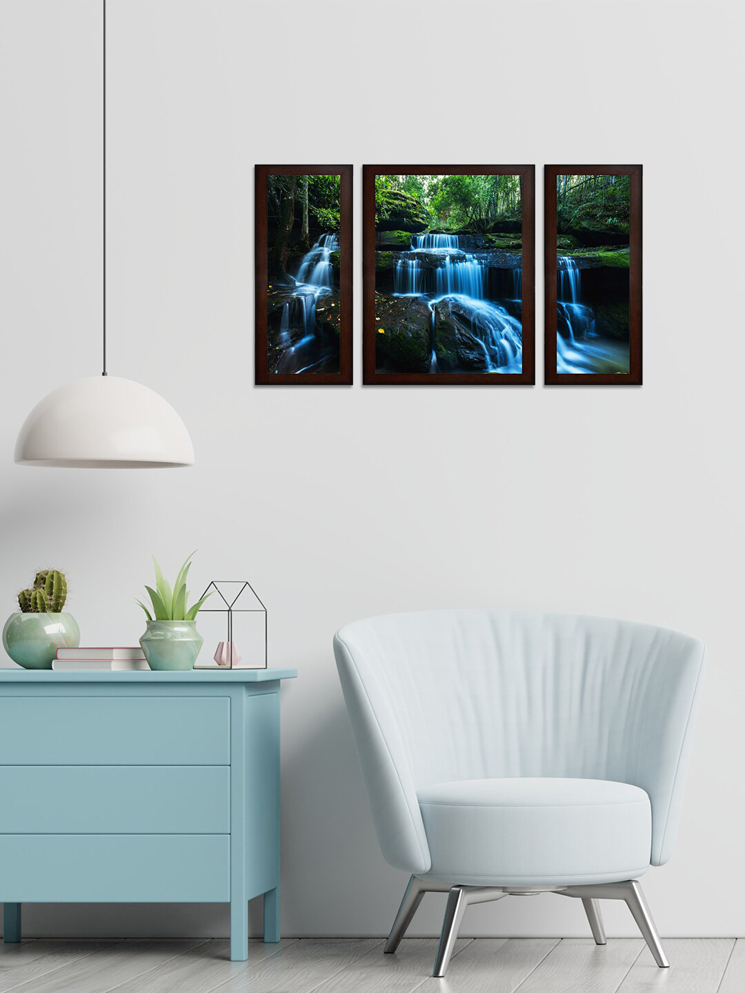 WENS Set Of 3 Brown & Blue Water Reflection MDF Wall Paintings