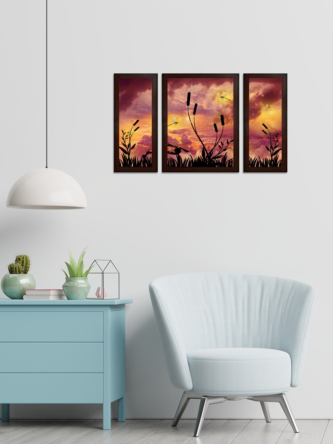 WENS Set of 3 Yellow & Black Nature MDF Wall Arts