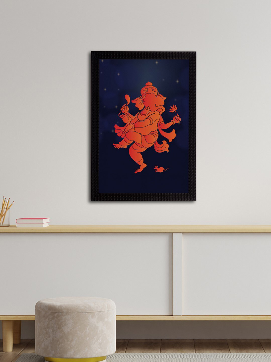 eCraftIndia Navy Blue & Orange Lord Ganesha Satin Matt Texture UV Art Painting