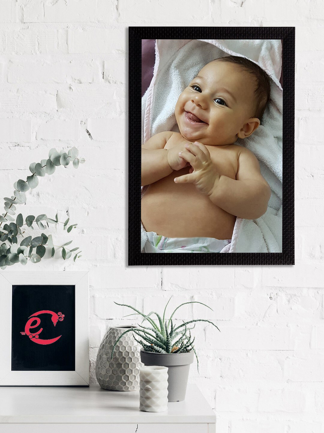 eCraftIndia Cute Baby Synthetic Wood Wall Rectangle Paintings Wall Art - 14 x 20 In