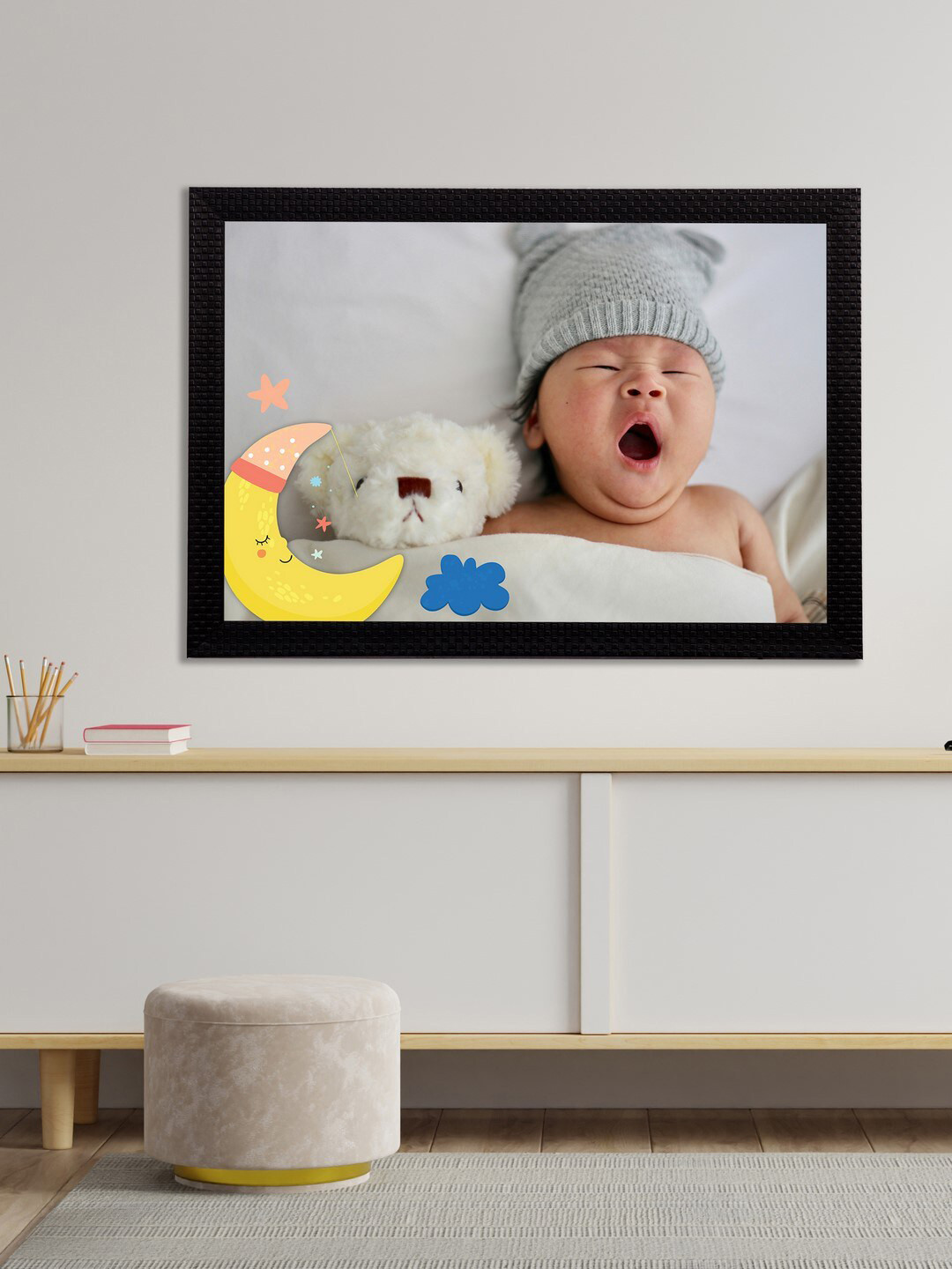 eCraftIndia White & Cream-Coloured Cute Baby Satin Matt Texture UV Wall Art