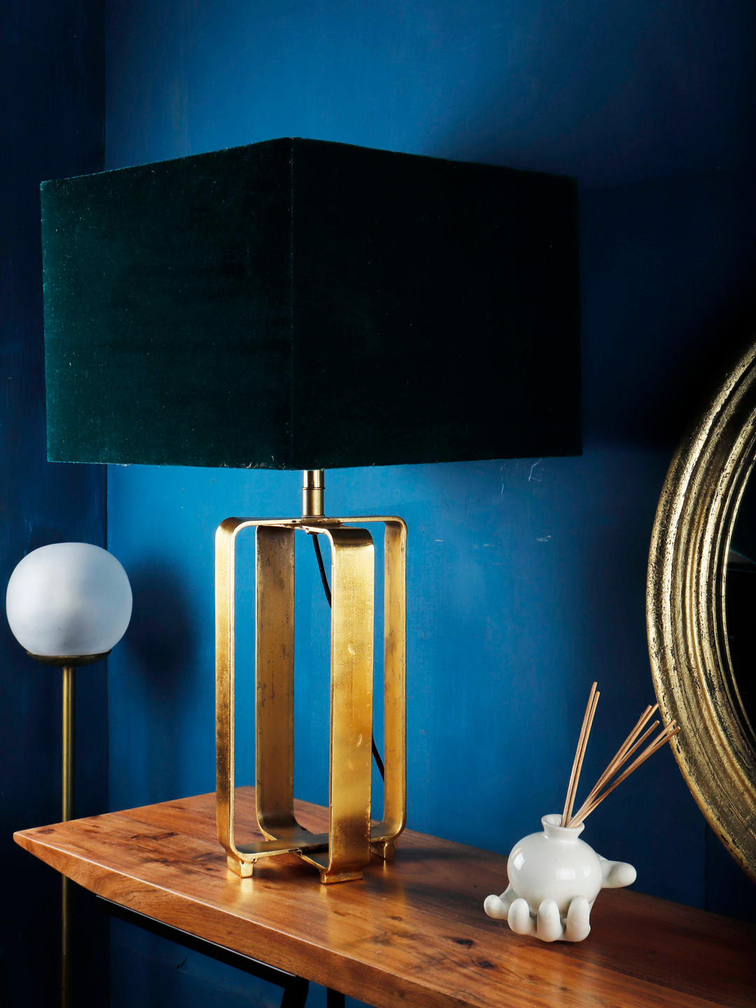 Grated Ginger Green Self Design Contemporary Table Lamp with Shade