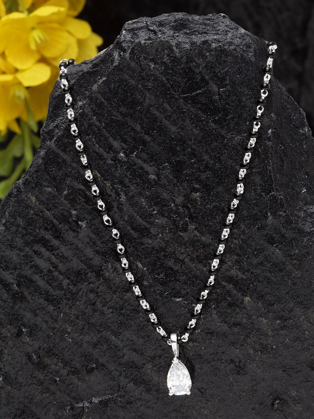 Clara Women 925 Sterling Silver Swiss Zirconia & Artificial Beads Studded Mangalsutra