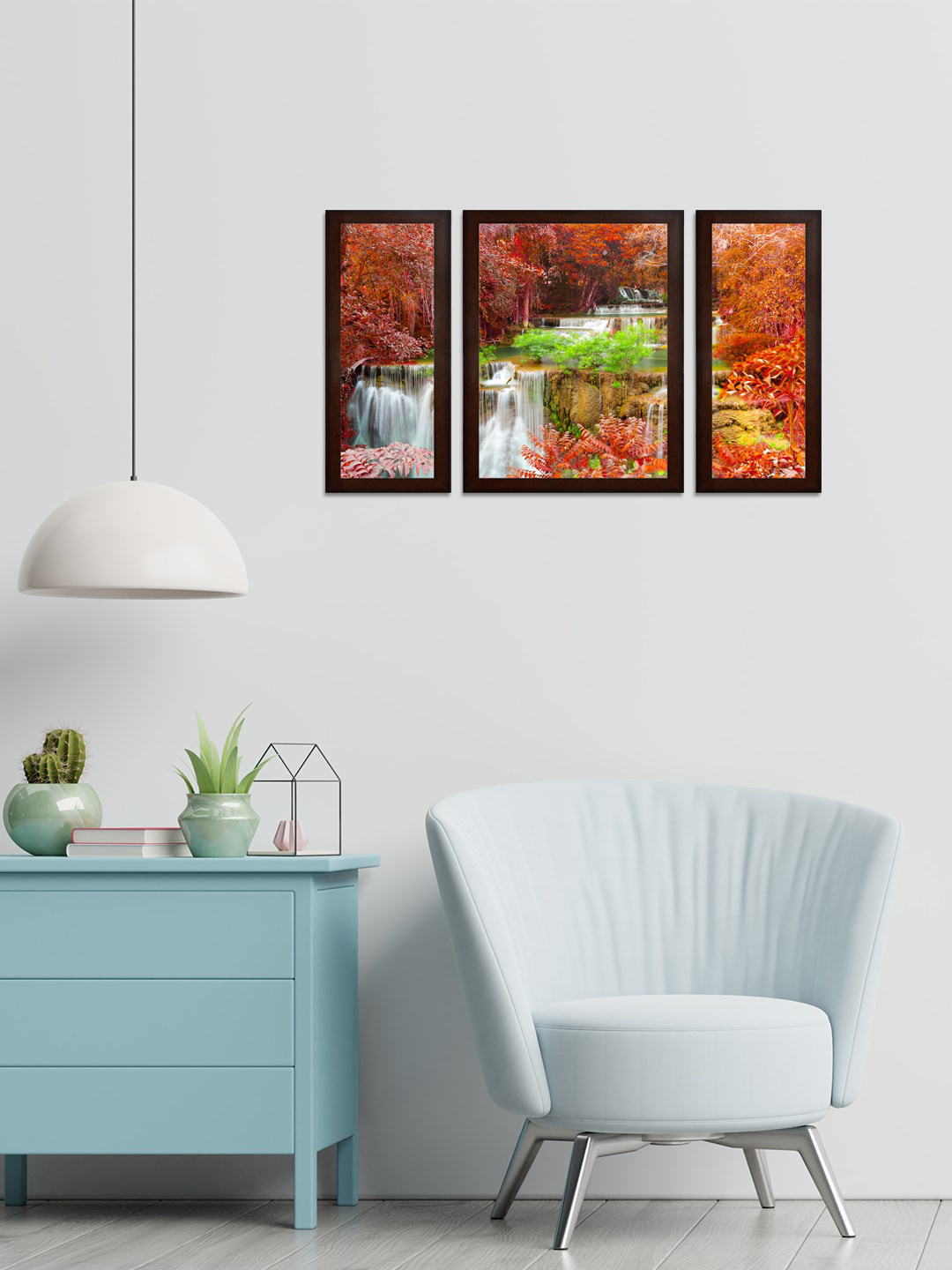 WENS Orange & Green Set of 3 Tributary MDF Wall Paintings