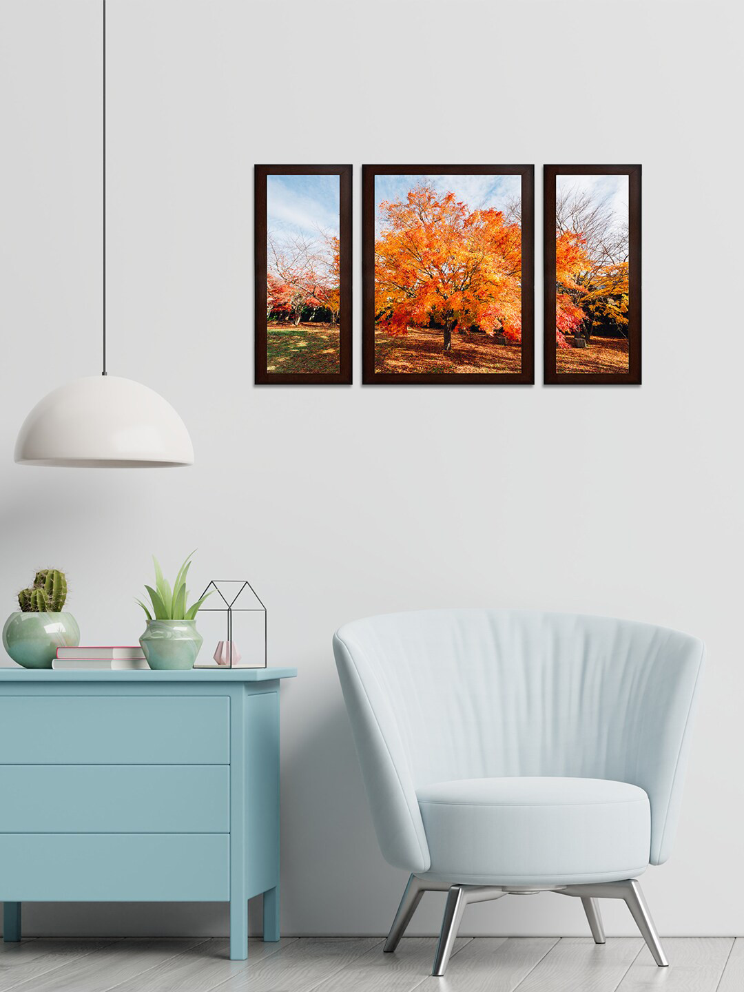 WENS Orange MDF 3 Pcs Wall Home Office Rectangle Potrait Photographs Wall Art -13.5 x 8In
