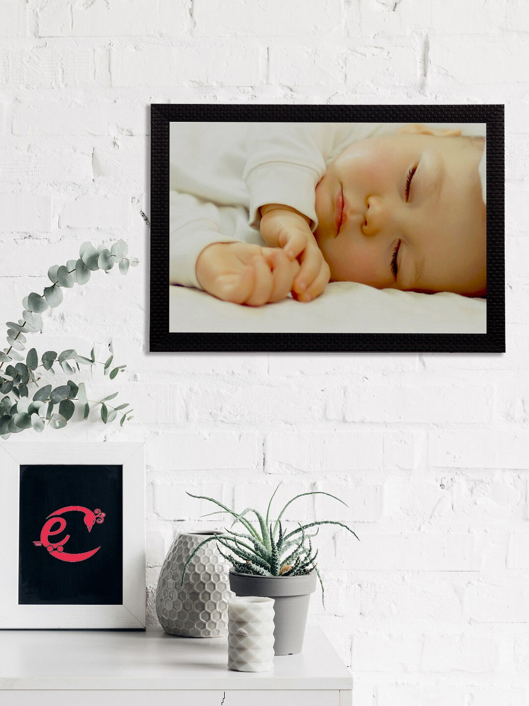 eCraftIndia Off-White & Beige Cute Baby Satin Matt Texture UV Art Painting