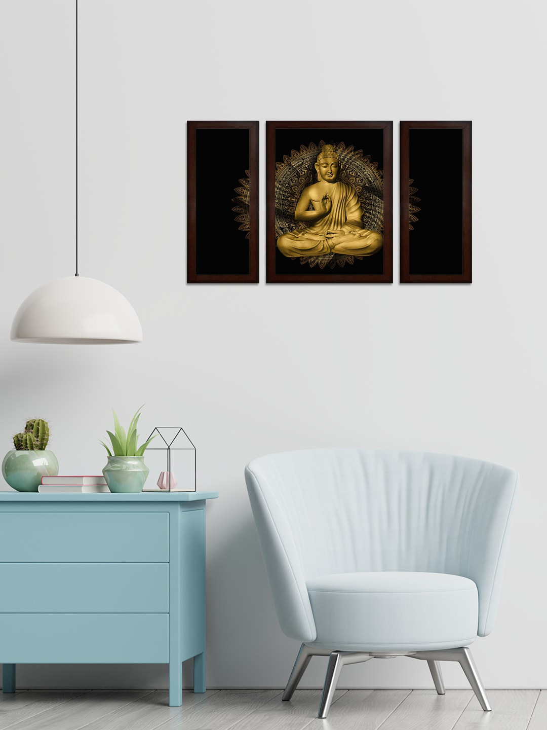 WENS Set Of 3 Black & Yellow Buddha MDF Wall Paintings