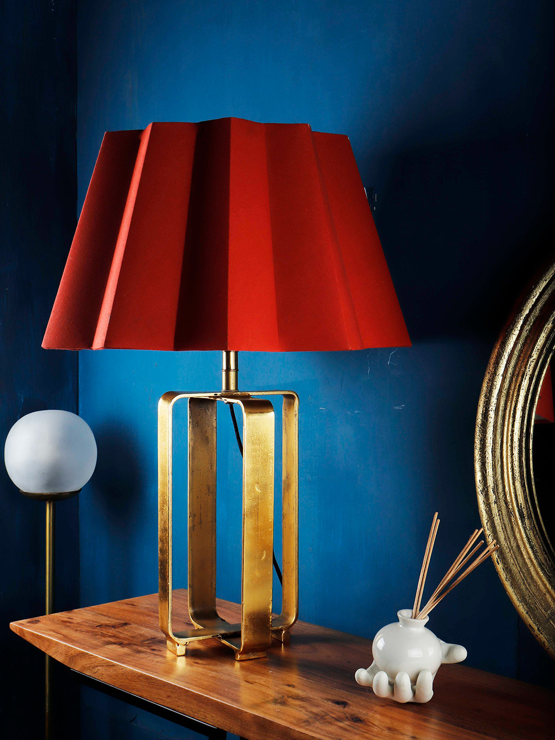 Grated Ginger Red Self Design Contemporary Cross Table Lamp
