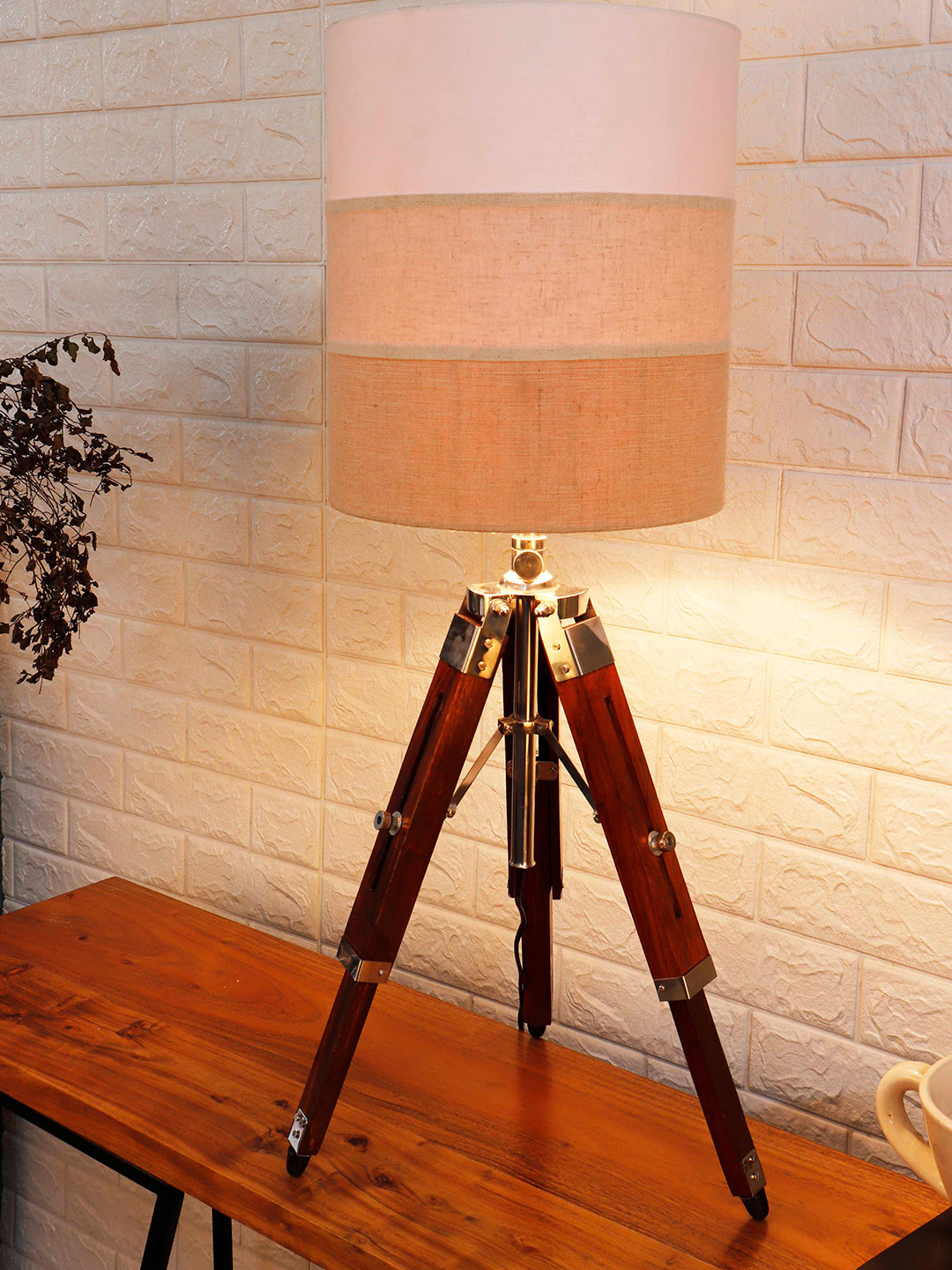 Grated Ginger Beige Colourblocked Contemporary Tripod Lamp with Shade