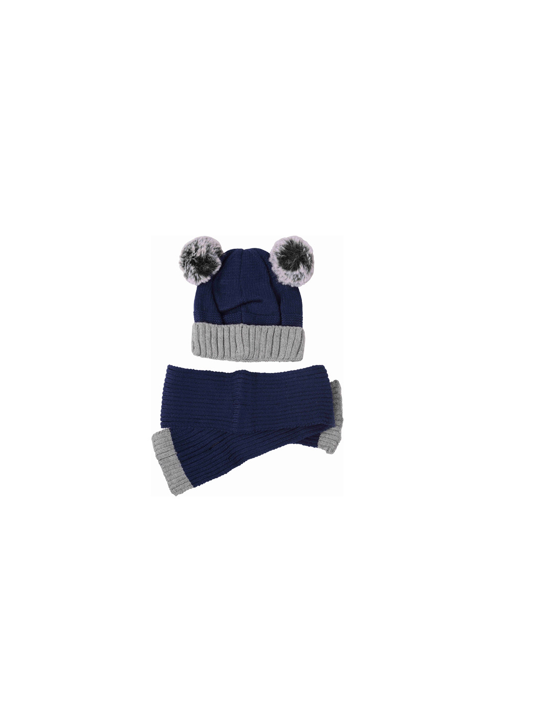 Yellow Bee Boys Navy Blue & Grey Colourblocked Beanie with Scarf