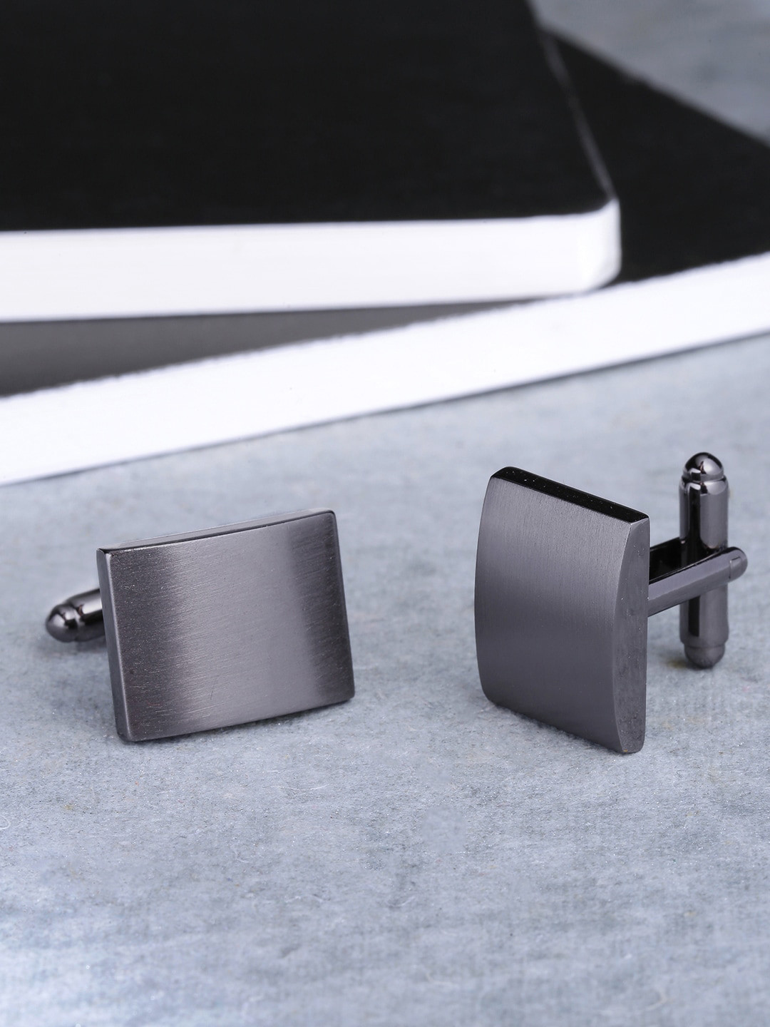 Yellow Chimes Black & Grey Rectangle Cufflinks