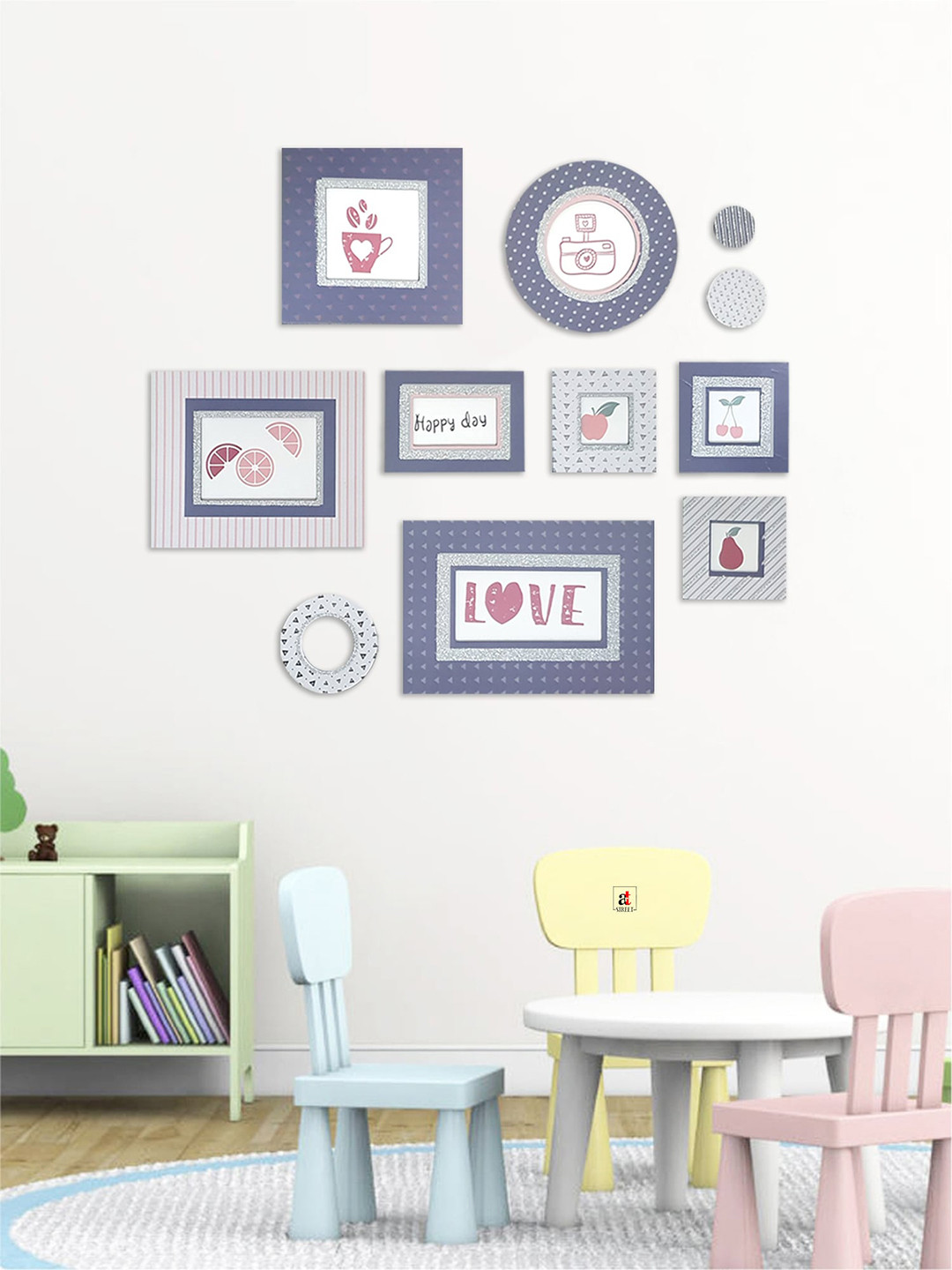 Art Street Set Of 11 Blue & White 3D Wall Decal Stickers