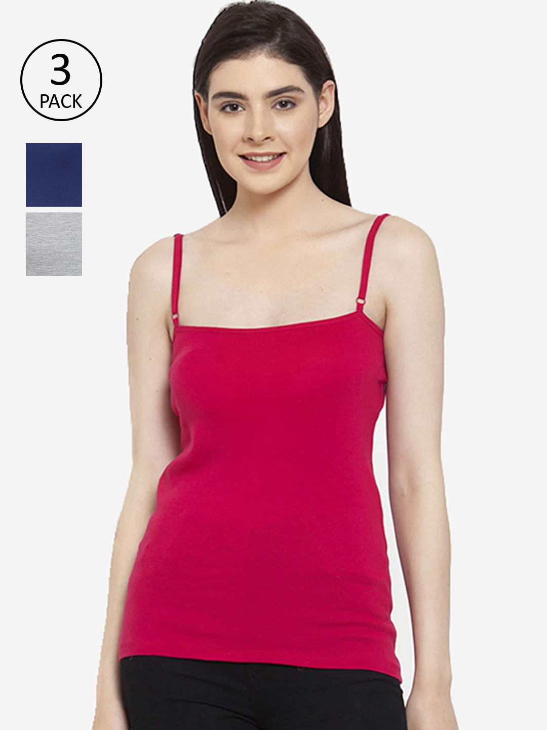 Friskers Women Pack Of 3 Solid Camisoles E-04-05-07