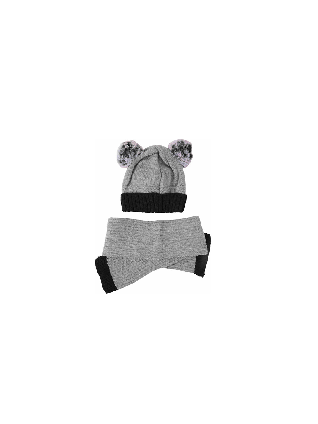 Yellow Bee Boys Grey & Black Colourblocked Beanie with Scarf