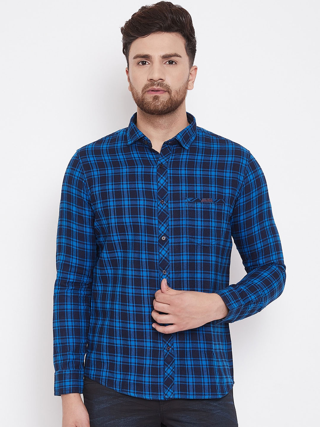 Canary London Men Blue & Black Slim Fit Checked Casual Shirt