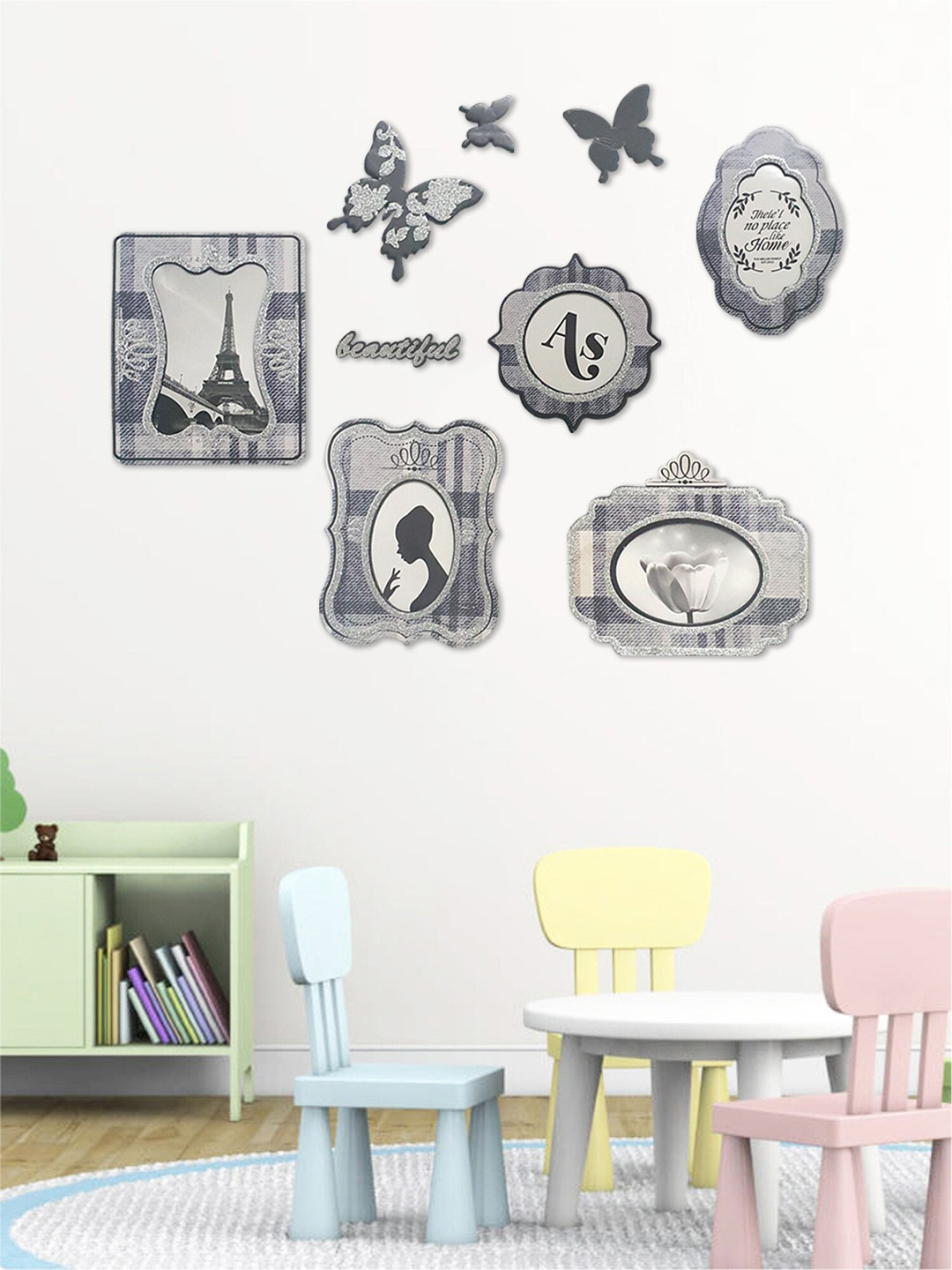 Art Street Set Of 9 Grey 3D Wall Decal Stickers