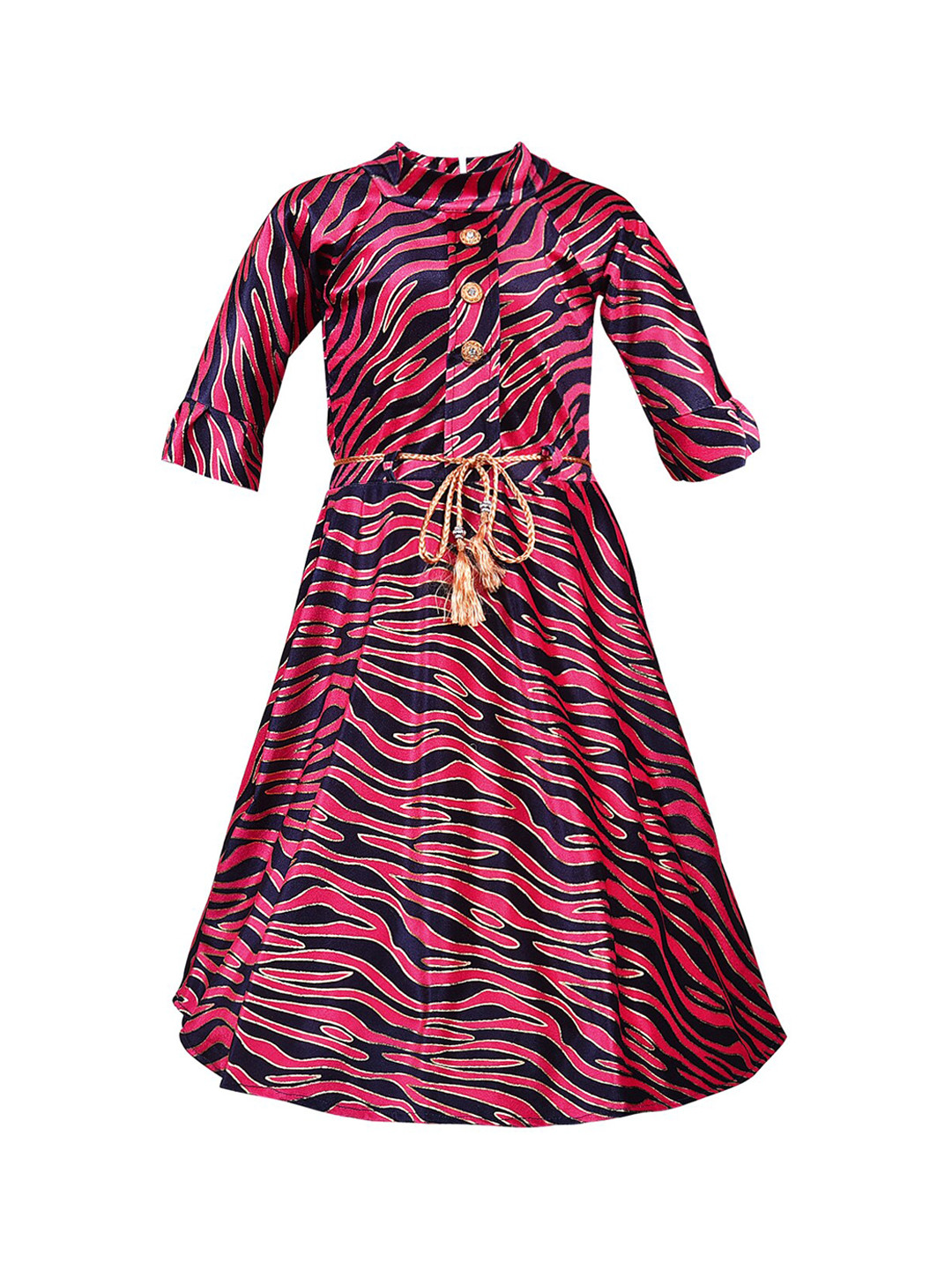 Wish Karo Girls Pink & Black Animal Printed Fit and Flare Dress