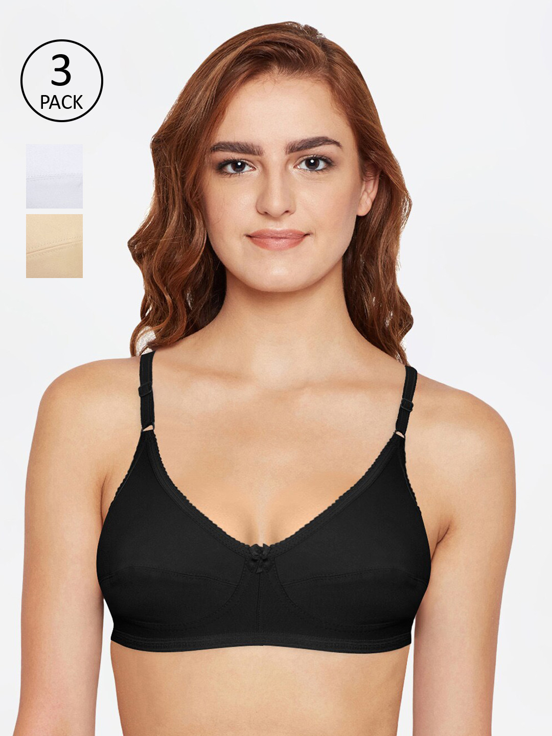 Bodycare Pack Of 3 Assorted Solid Non-Wired Non Padded Everyday Bras 6817BSW