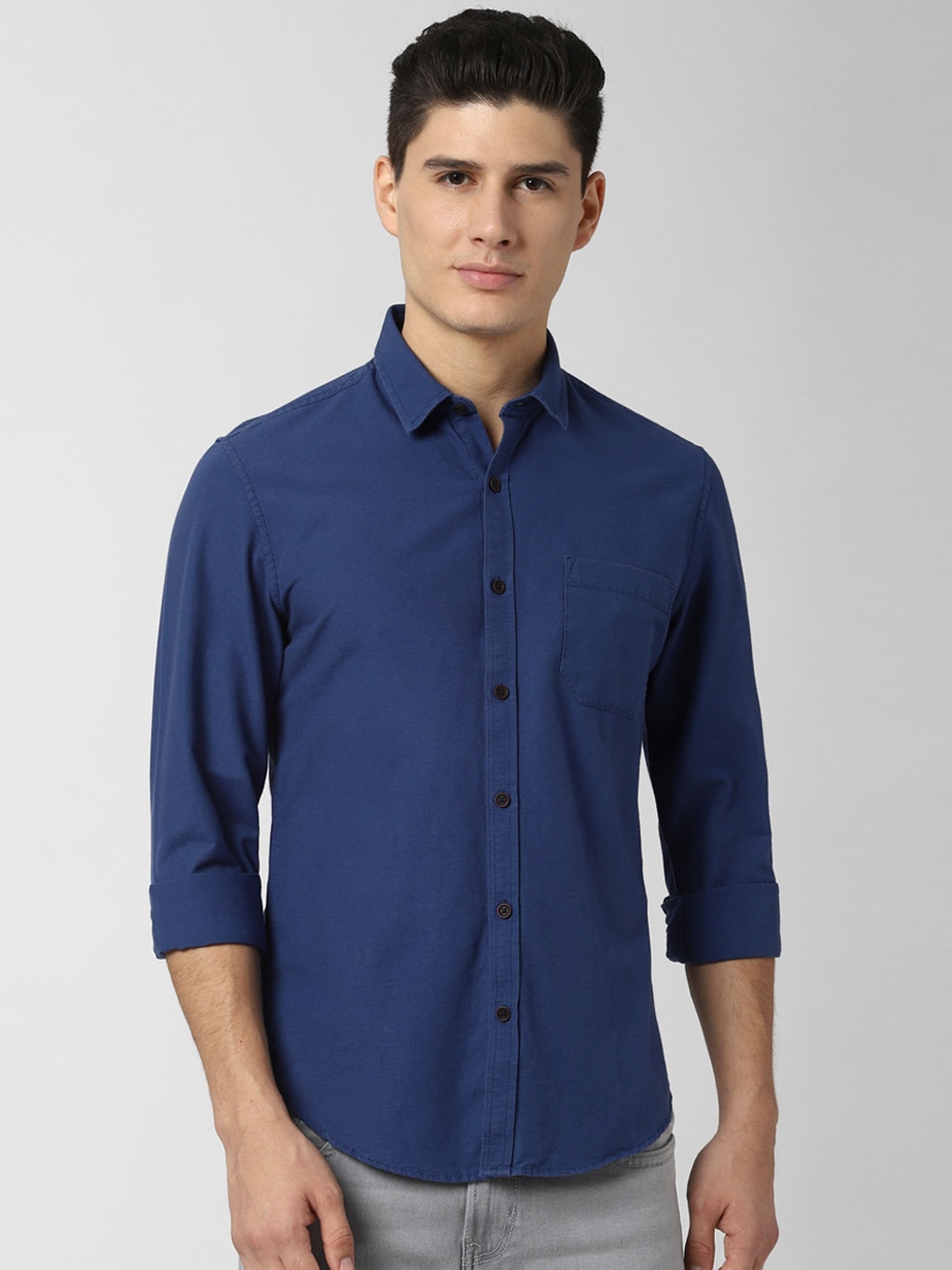 Peter England Casuals Men Blue Slim Fit Solid Casual Shirt