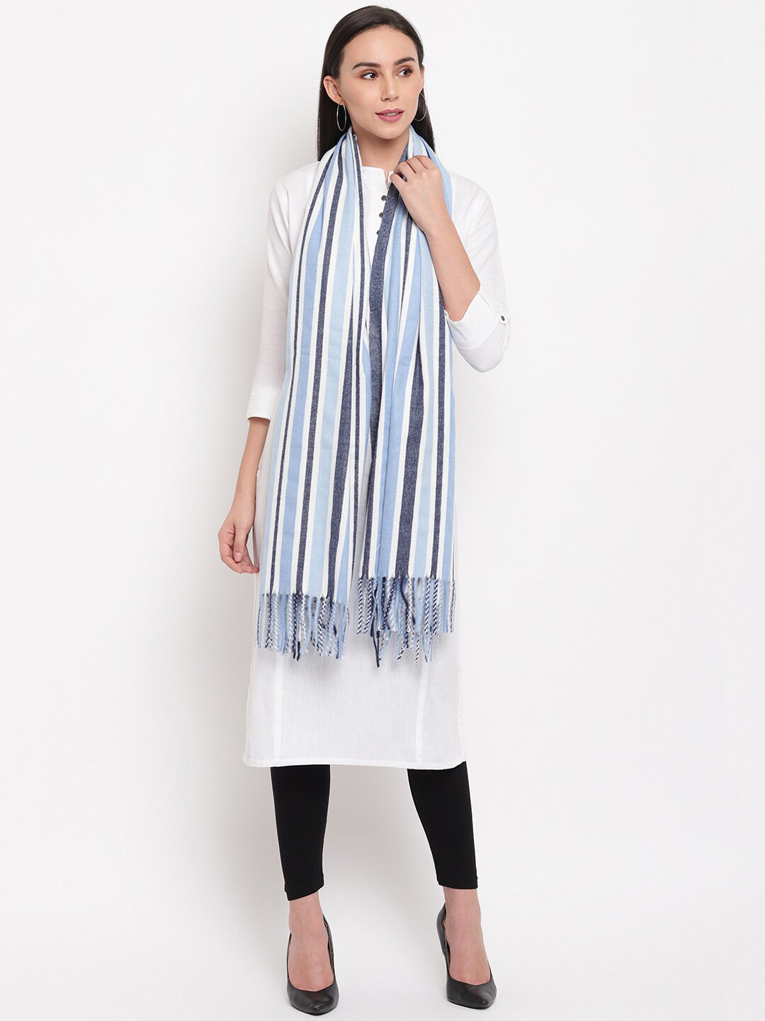 HK colours of fashion Women Blue & Off-White Striped Stole