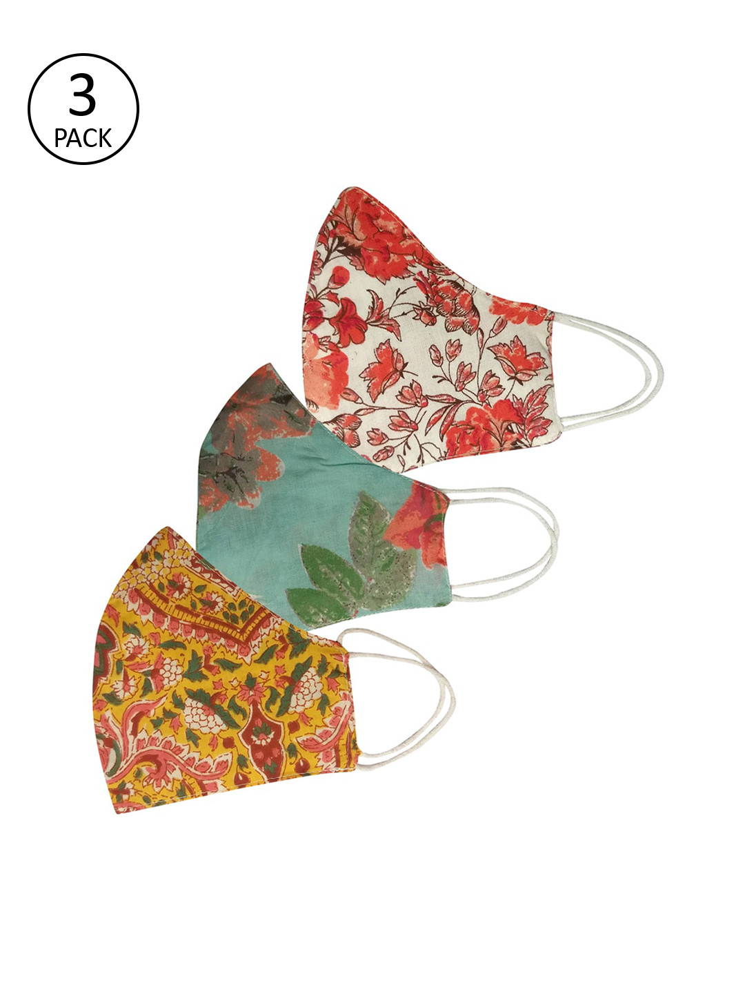 Aditi Wasan Unisex Pack Of 3 White & Blue Non-Reusable 3-Ply Cloth Masks