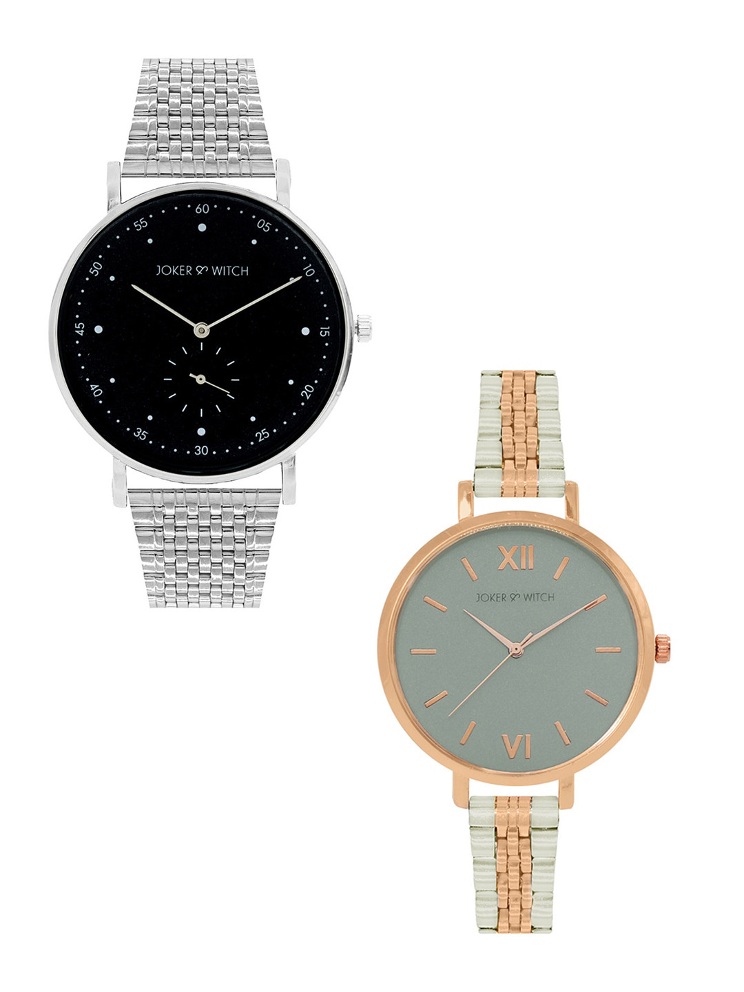 JOKER & WITCH Unisex Set Of 2 Rose Gold-Toned & Black Ron & Hermione Couple Watches JWCW9