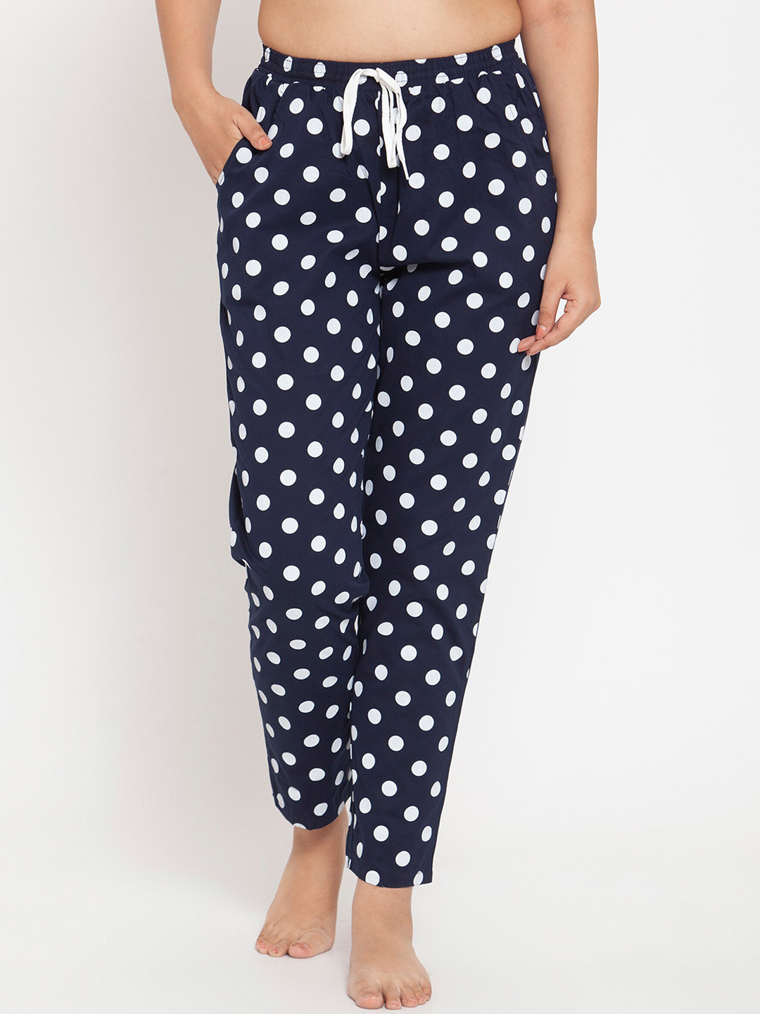 Boston Club Women Navy Blue & White Printed Mid-Rise Lounge Pants