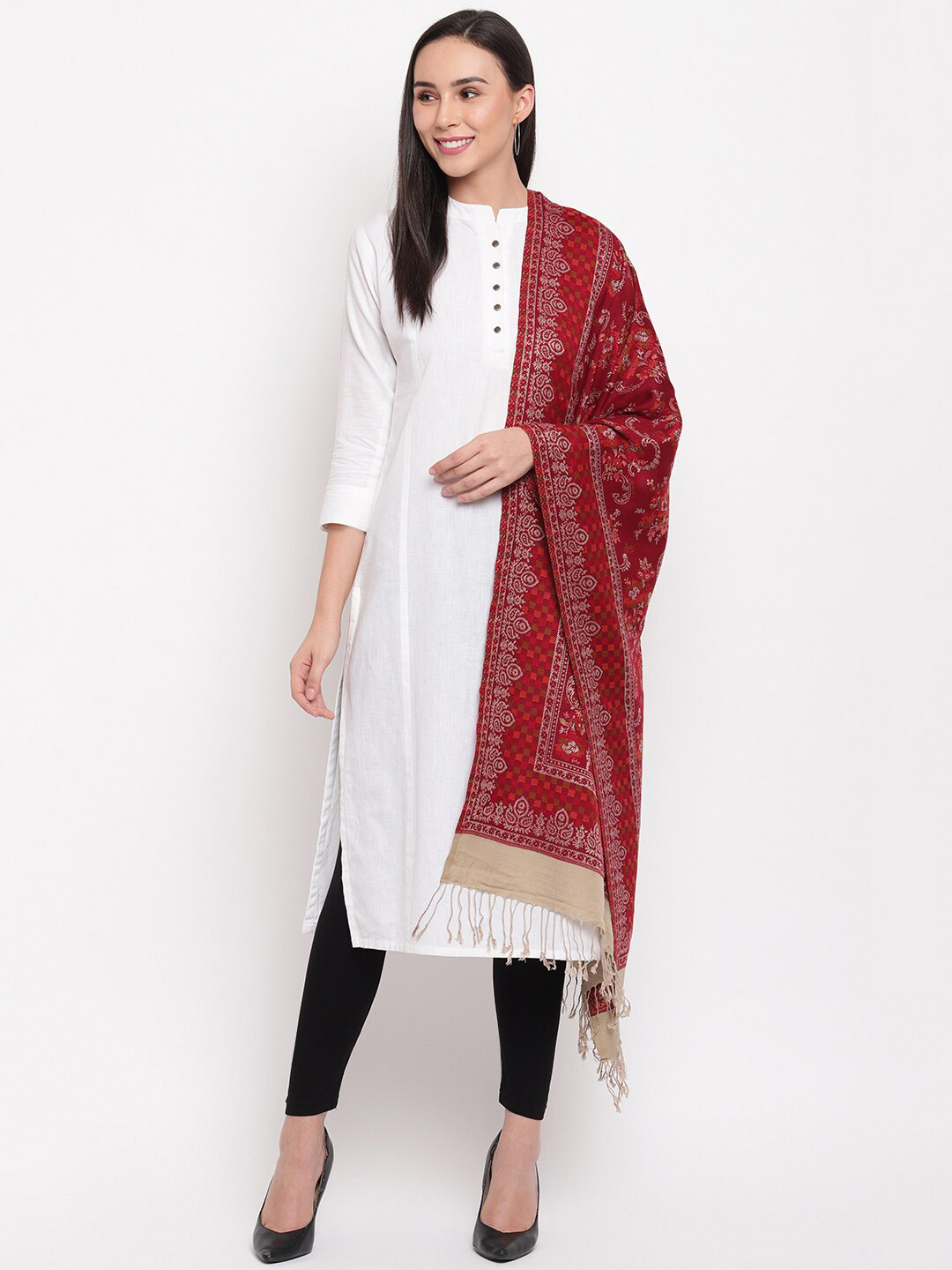 HK colours of fashion Women Maroon Printed Stole