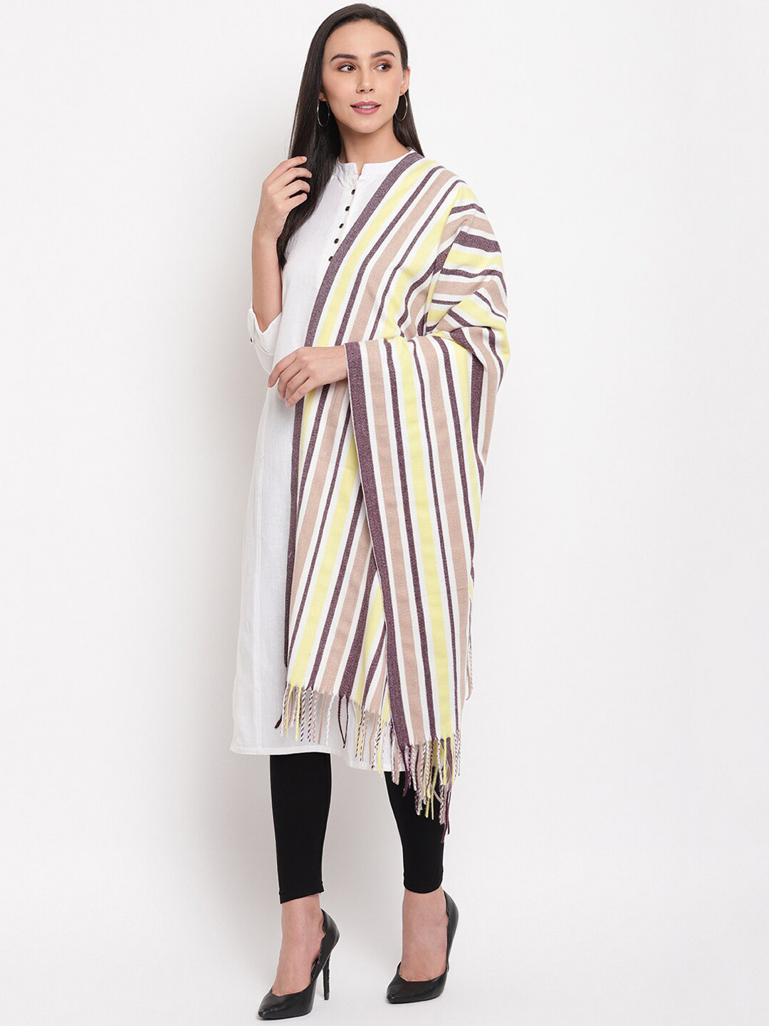 HK colours of fashion Women Beige & Yellow Striped Stole