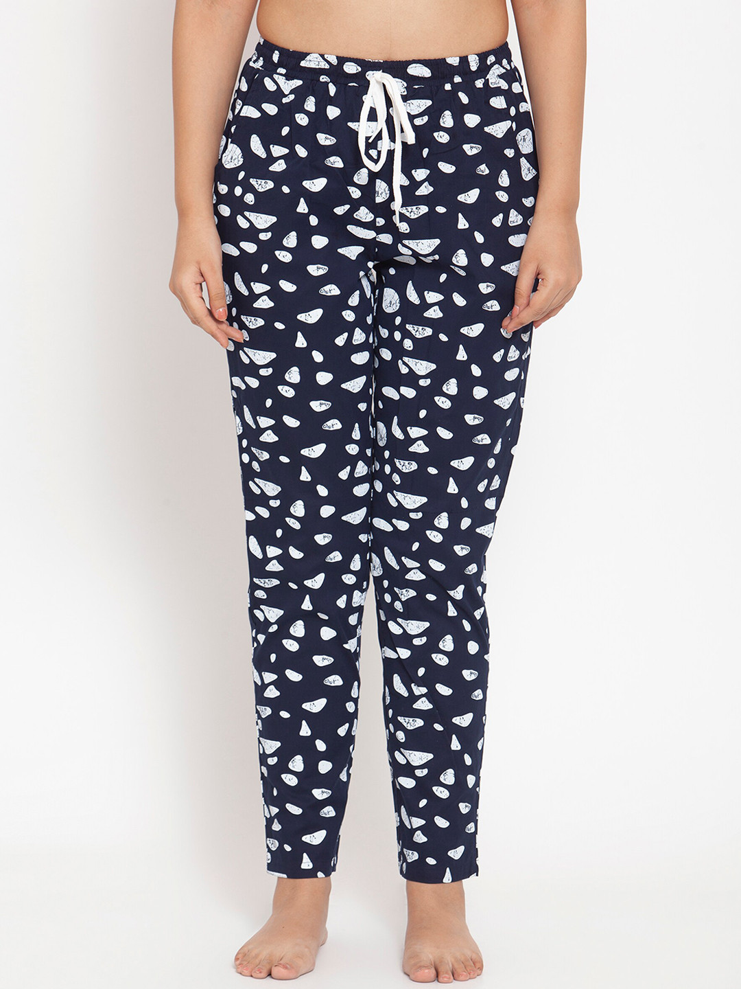 Boston Club Women Navy Blue & White Printed Cotton Lounge Pant